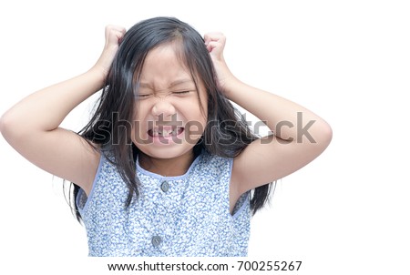 girl itchy his hair on isolated white background