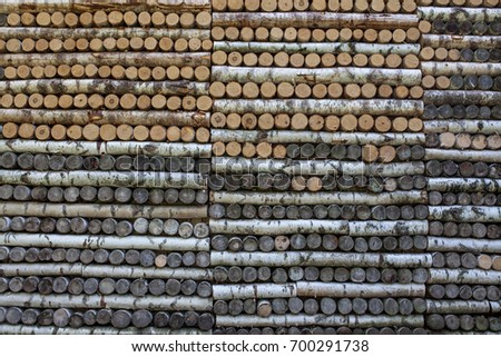 Old  wall of  logs of birch