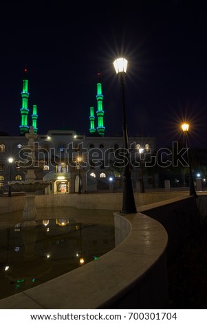 The Turkish Mosque in Midrand, Johannesburg, South Africa lit up beautifully at night