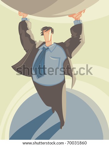 Man in suit supporting globe like Atlas. Raster version. Vector version is also available.