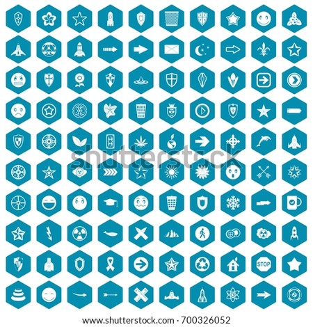 100 logotype icons set in sapphirine hexagon isolated vector illustration