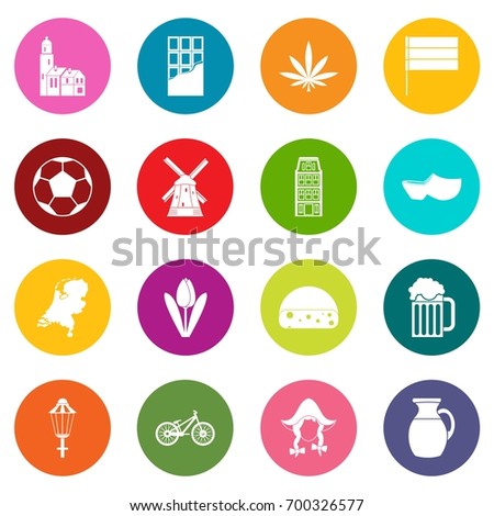 Netherlands icons many colors set isolated on white for digital marketing