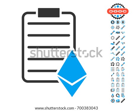 Ethereum Contract icon with bonus smart contract pictograms. Vector illustration style is flat iconic symbols,modern colors.