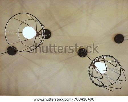 Ceiling light and steel frame, modern interior for coffee shop and restaurant