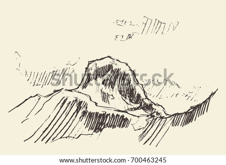 Contours of the mountain, hand drawn vector illustration, sketch