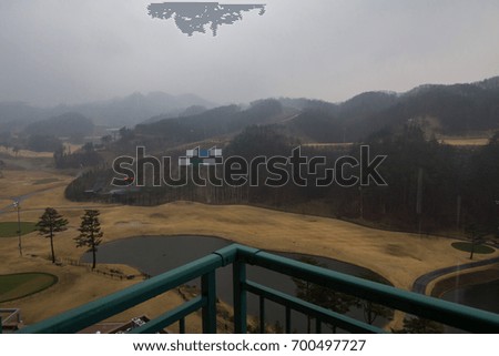 Holiday in Korea - Raining day in Oak Valley ski resort during spring