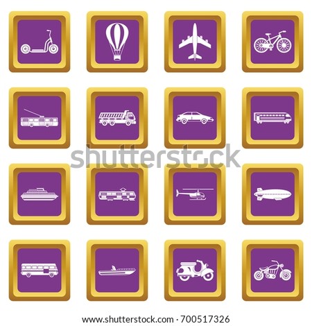 Transportation icons set in purple color isolated vector illustration for web and any design