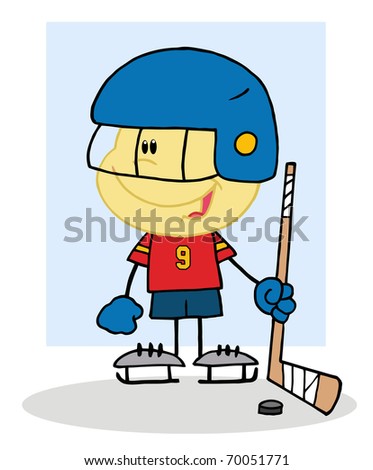 Happy Caucasian Boy Playing A Hockey Goalie