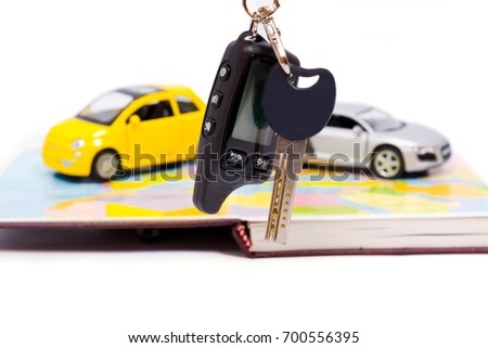 Standing in front of a choice of buying a new car isolated on white background 