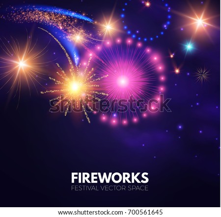 Colorful fireworks background. Vector illustration