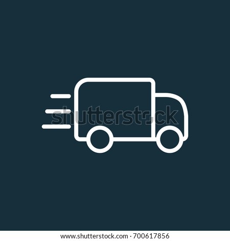 thin line fast delivery truck icon on dark background