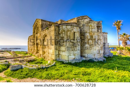 Ayios Philon church ruin at Karpaz Region of Cyprus ( HDR shot ) Royalty-Free Stock Photo #700628728