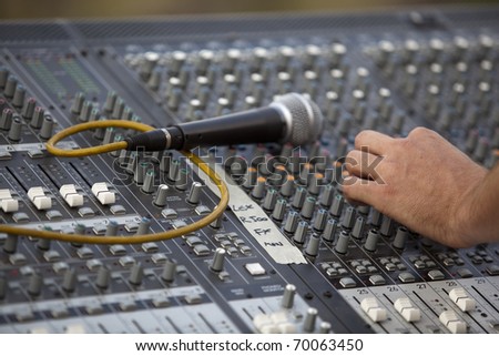Audio mixer with hand and microphone