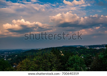Another Lviv city scape view from the High Castle during sunset in Ukraine