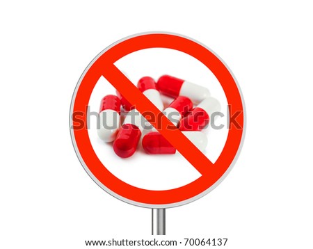 Sign No pills isolated on white background