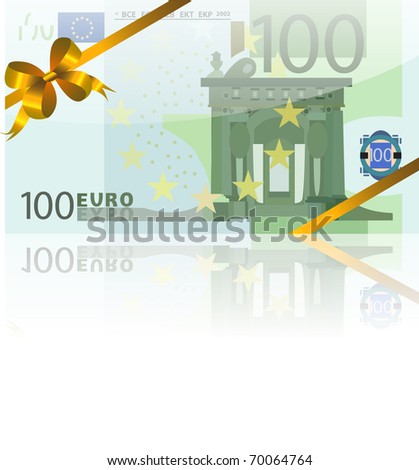 gift wad of 100 euro with a gold ribbon