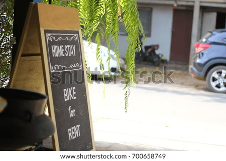 Signboard "HOME STAY"and"BIKE for RENT"