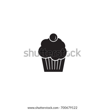 Cupcake muffin with cherry on top dessert black vector icon isolated on white background