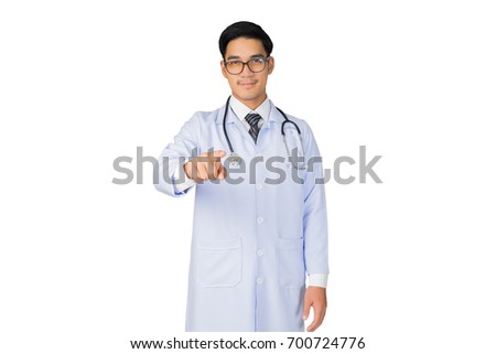 portrait medical doctor with stethoscope on white background, medical concept