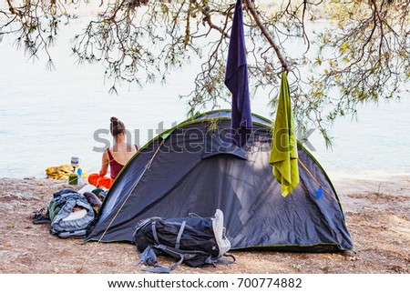 Picture of a tent by the adriatic seashore in Trogir's camping, Croatia