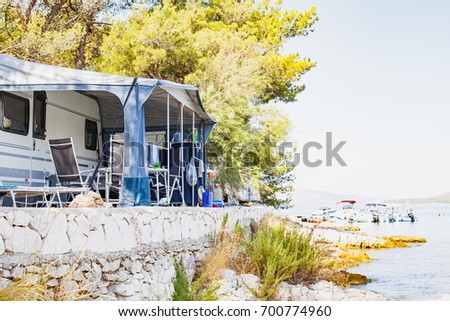 Picture of camper vans by the Adriatic Sea in Trogir's camping place, Croatia