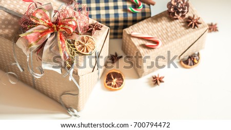 Christmas gift boxes on white background ,Christmas holidays concept