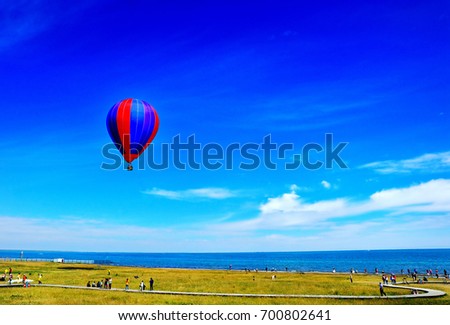 Coastal scenery, under the blue sky background