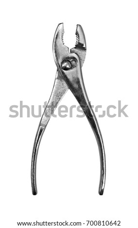 Old metal pliers isolated over white