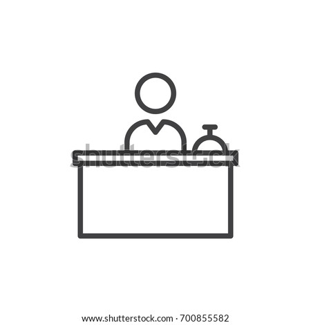 Front Desk line icon, outline vector sign, linear style pictogram isolated on white. Reception symbol, logo illustration. Editable stroke. Pixel perfect vector graphics Royalty-Free Stock Photo #700855582