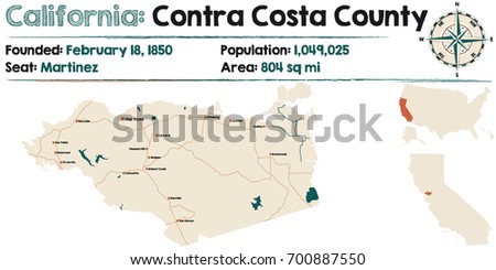 Large and detailed map of California - Contra Costa county Royalty-Free Stock Photo #700887550