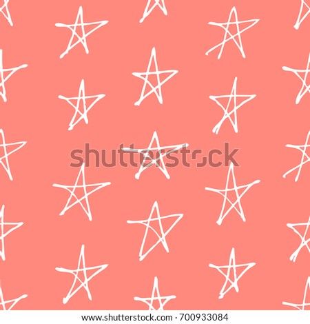Hand drawn seamless pattern. Abstract pink doodle background. Vector art illustration stars