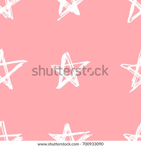 Hand drawn seamless pattern. Abstract pink doodle background. Vector art illustration stars