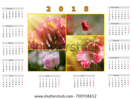 2018 calendar with flowers