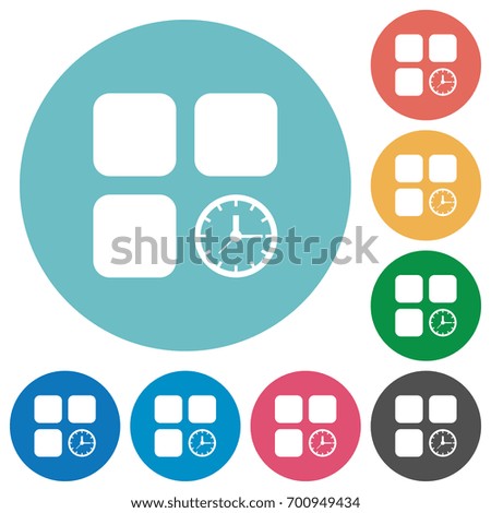 Component timer flat white icons on round color backgrounds