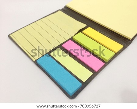 Note all colorful paper set, collection on white background