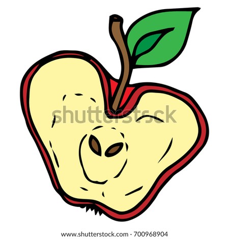 Cut apple. Apple with a leaf. vector illustration.