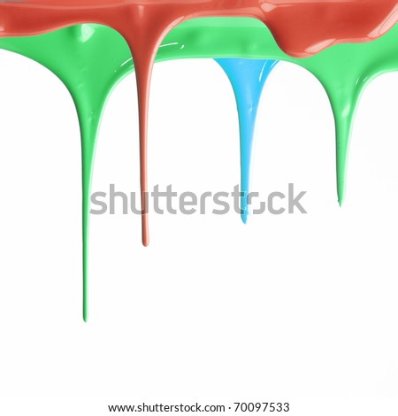 Pouring multiple color paints isolated on white background