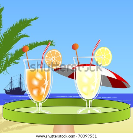 A waiter brings drinks on the beach
