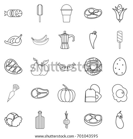 Food for All icons set. Outline set of 25 food for all vector icons for web isolated on white background