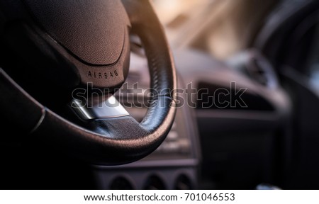 Airbag sign of safety in modern car Royalty-Free Stock Photo #701046553