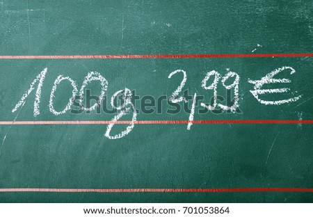 Price on green blackboard