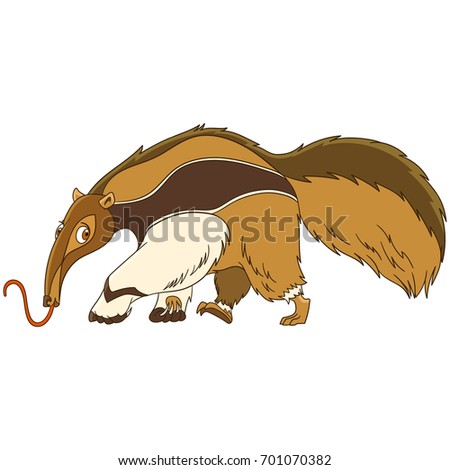 Cartoon anteater animal, isolated on white background. Colorful book page design for kids and children.