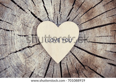 Heart with the inscription: "I love you" on the background of a tree
