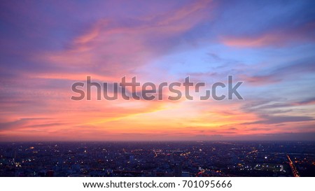 Bangkok city (Thailand) with beautiful sky. Bangkok at night time.  Royalty-Free Stock Photo #701095666