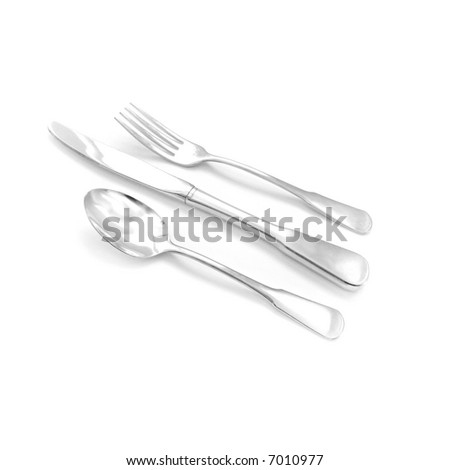 Knife fork and spoon silverware with white background