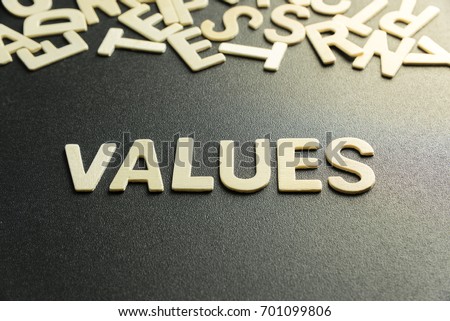 VALUE word made with wooden letter
