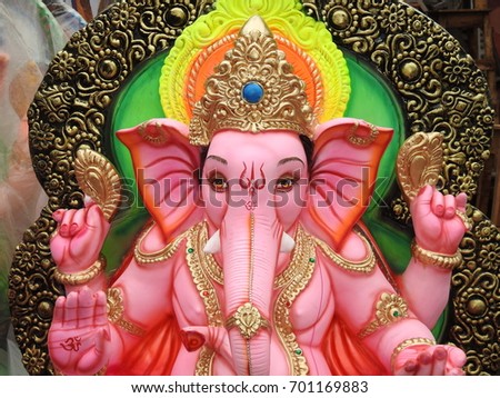 Happy Ganesh Chathurthi. Indian Hindu God Lord Ganesha Statues made of clay and soil, coated with ceramic colors, handmade artistic effects. He also known as Lord God Vinayaka.