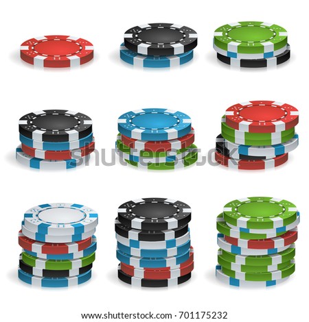 Poker Chips Stacks. Plastic. White, Red, Black, Blue, Green Casino Chips Illustration. For Online Casino, Gambling Club, Poker, Billboard.