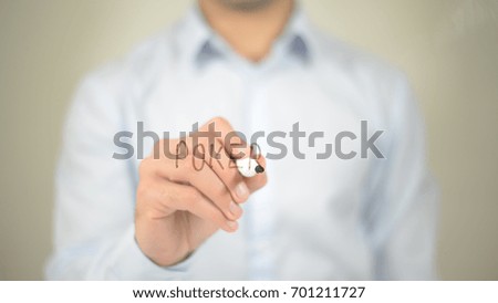 Poker , man writing on transparent screen