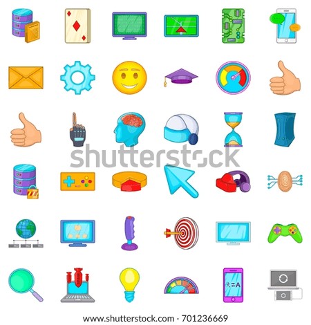 Gamer icons set. Cartoon style of 36 gamer vector icons for web isolated on white background